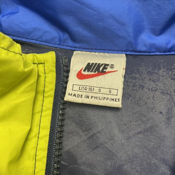 VINTAGE Nike Windbreaker Jacket Youth L 14-16 Blue Green Full Zip Red Swoosh - Picture 5 of 12